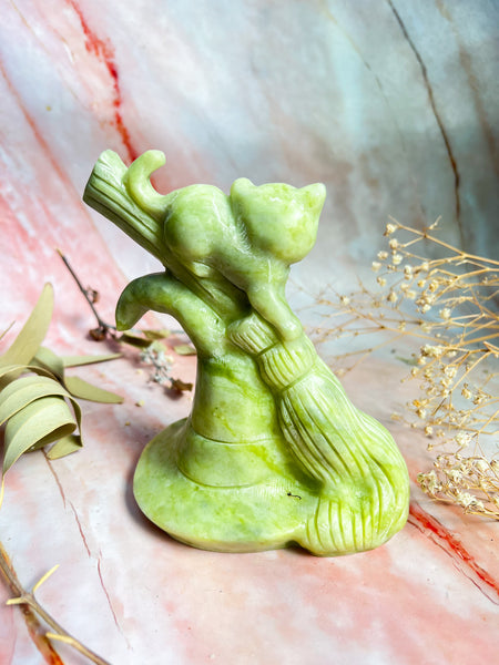 Serpentine Witchy Cat Carving