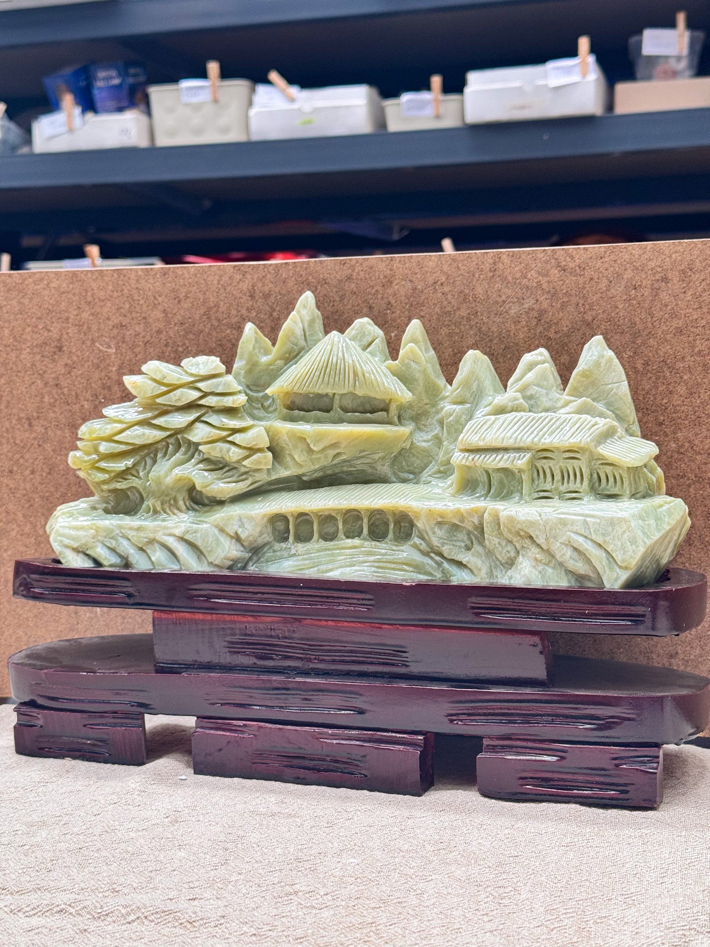 Serpentine Landscape Carving on Base