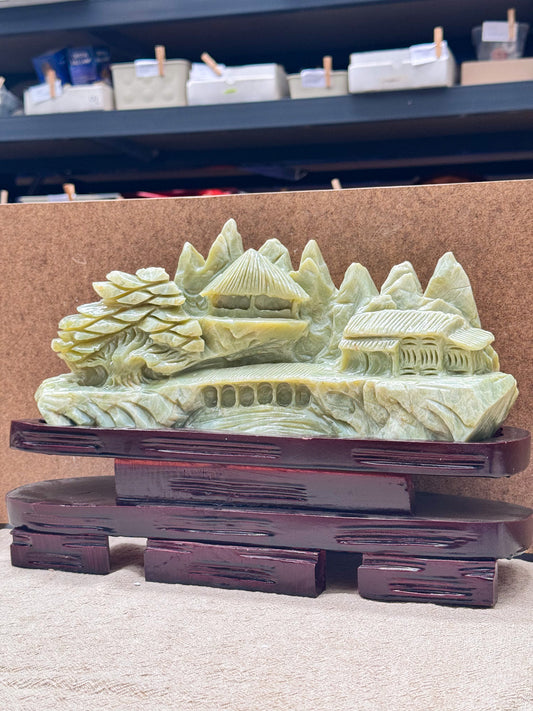 Serpentine Landscape Carving on Base