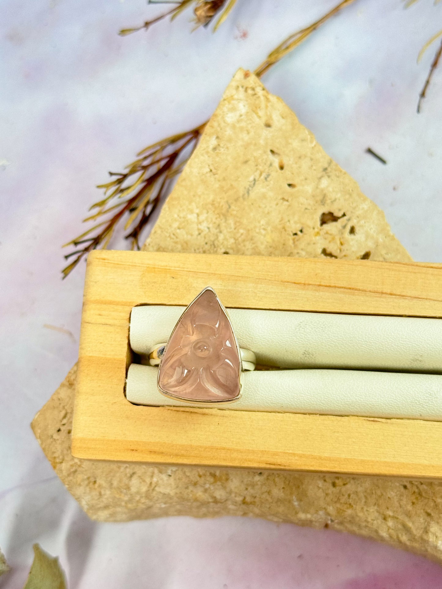 Rose Quartz Carved Rings