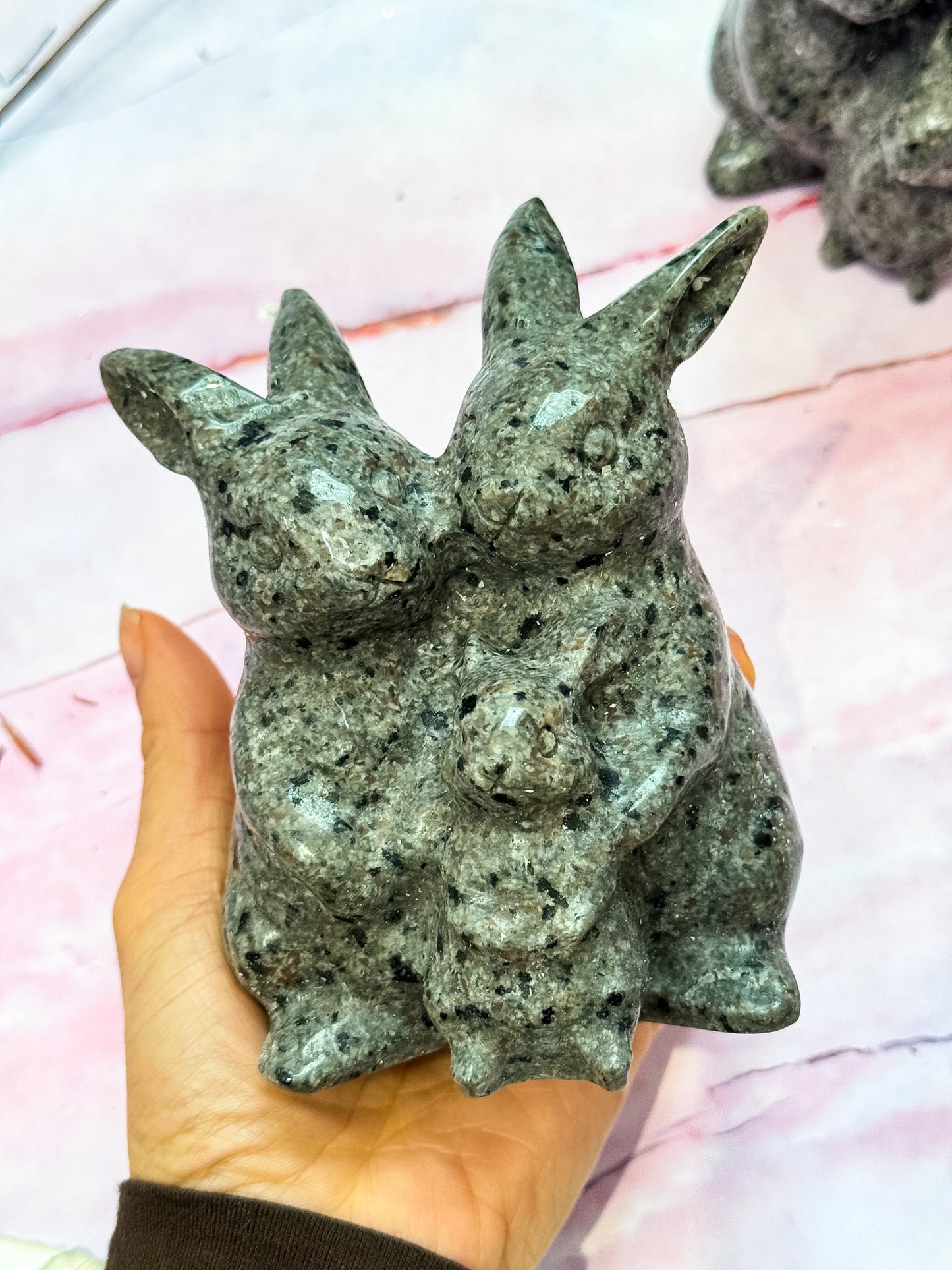 Yooperlite Rabbit Family Carvings