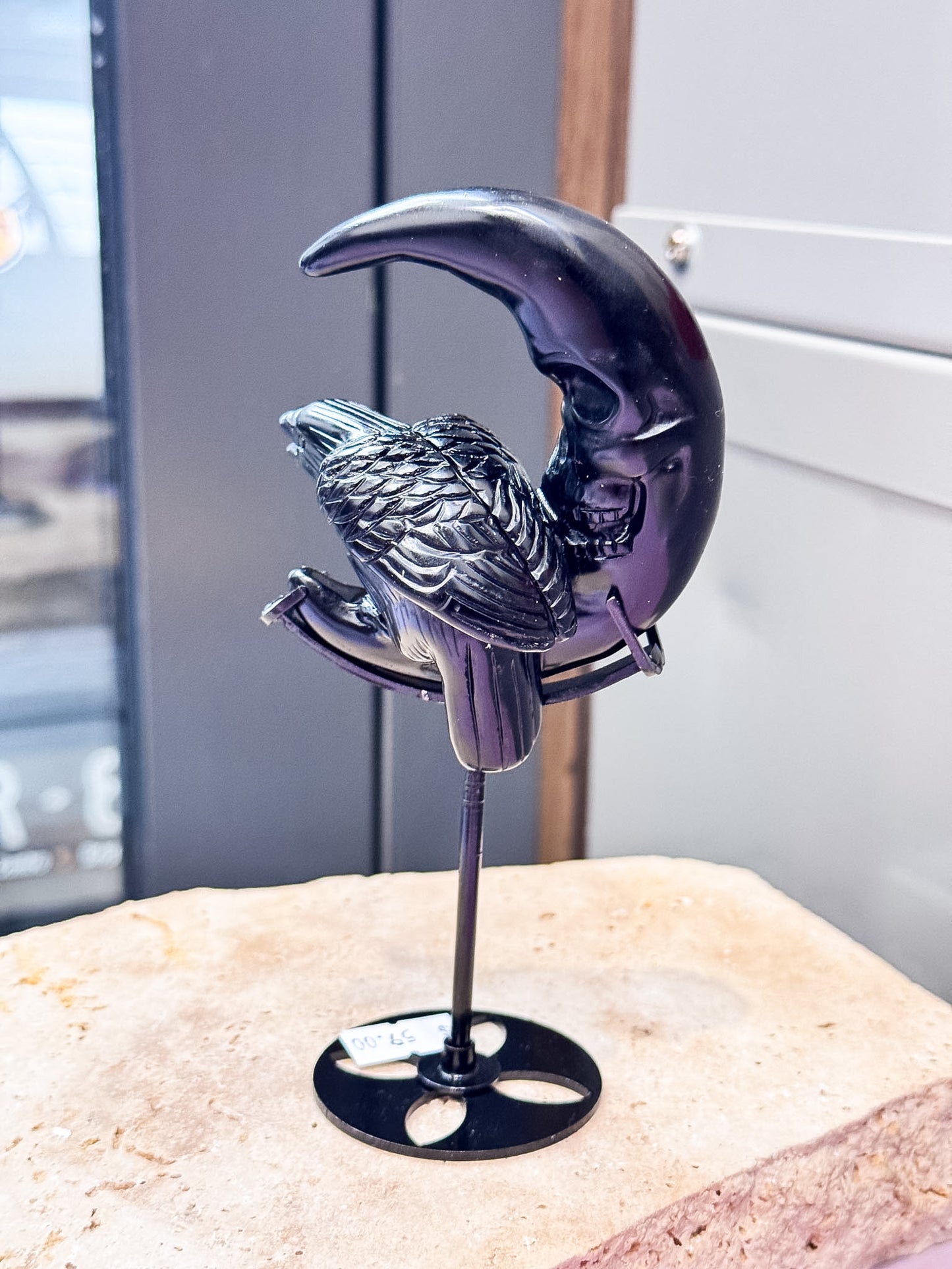 Obsidian Raven on Moon Carving