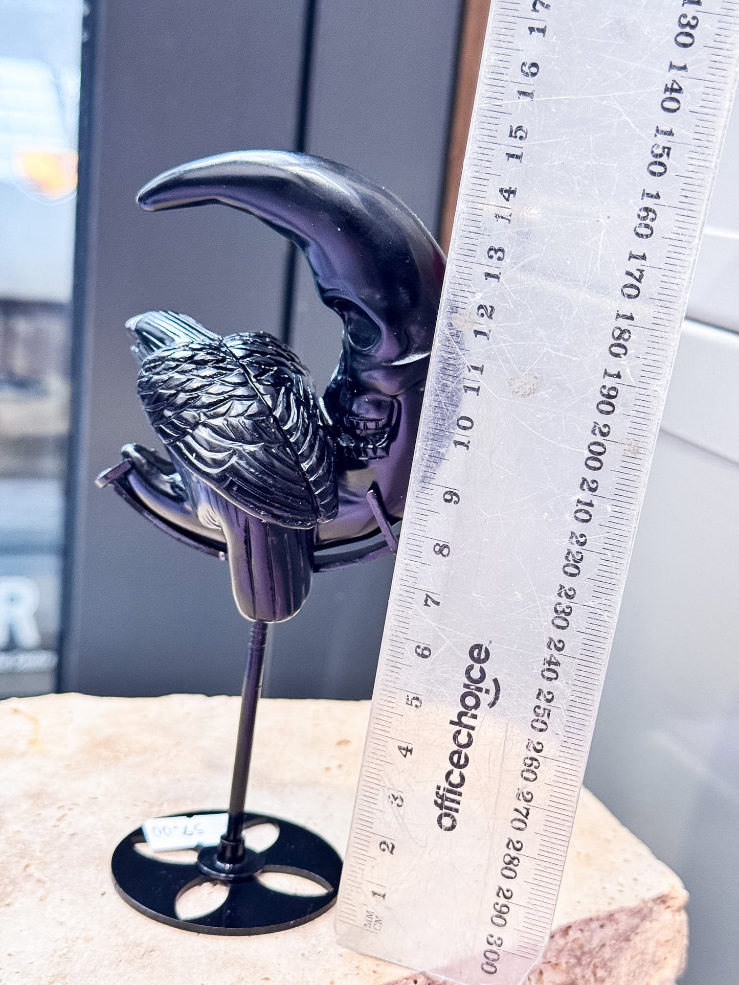 Obsidian Raven on Moon Carving