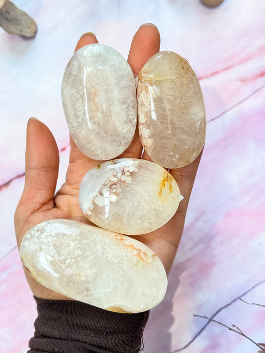 Pink Amethyst and Flower Agate Palmstones