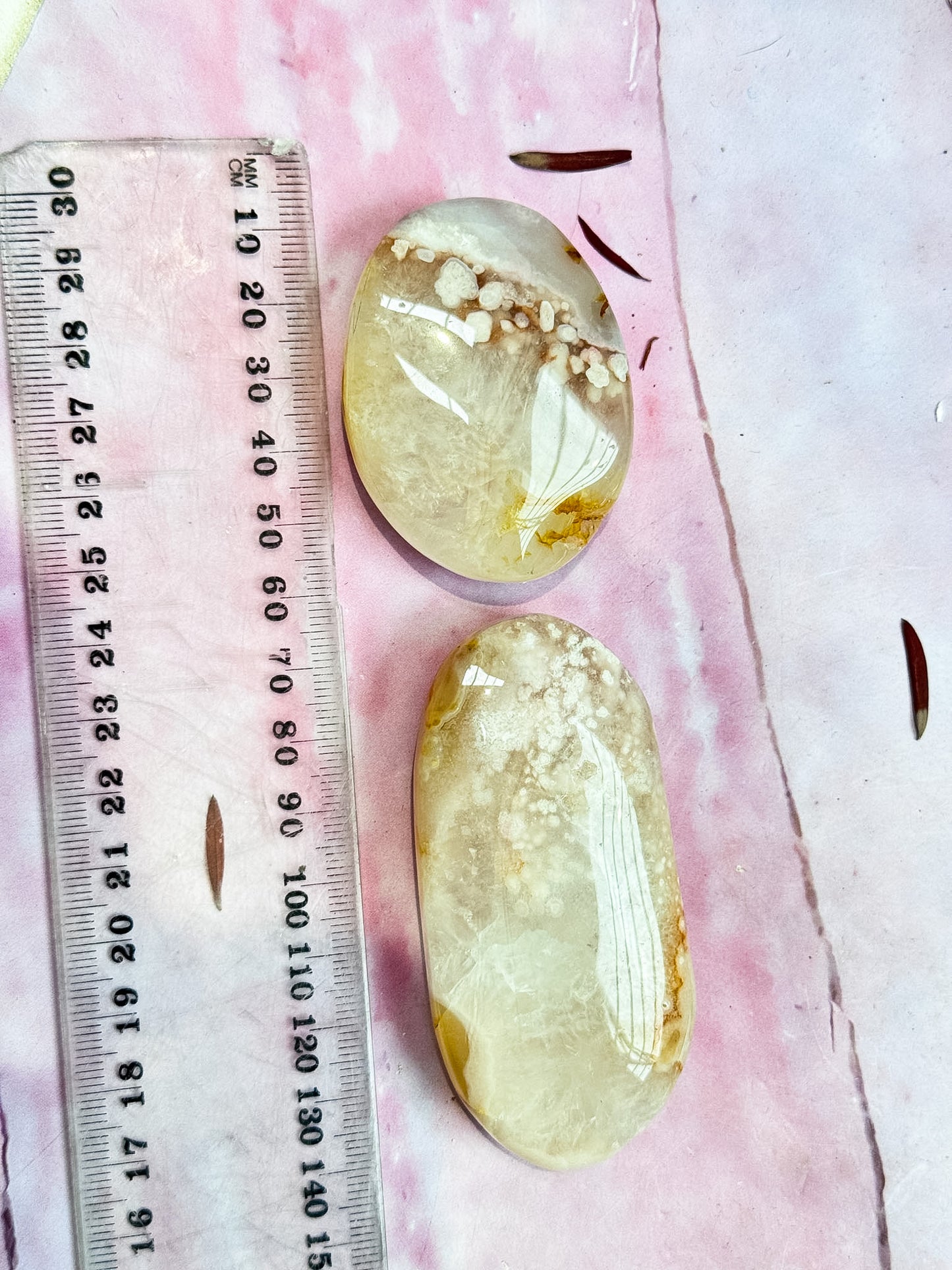 Pink Amethyst and Flower Agate Palmstones