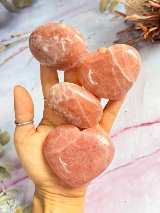 Rose Calcite Hearts and Palmstones