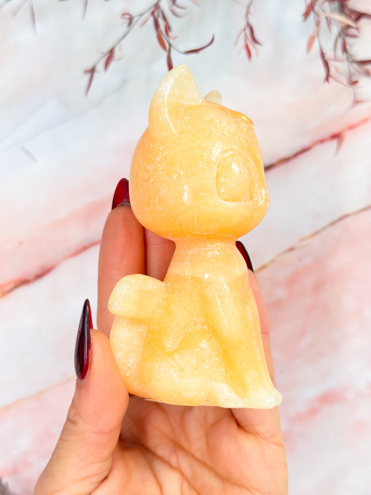 Yellow Calcite Luna Cat Carving