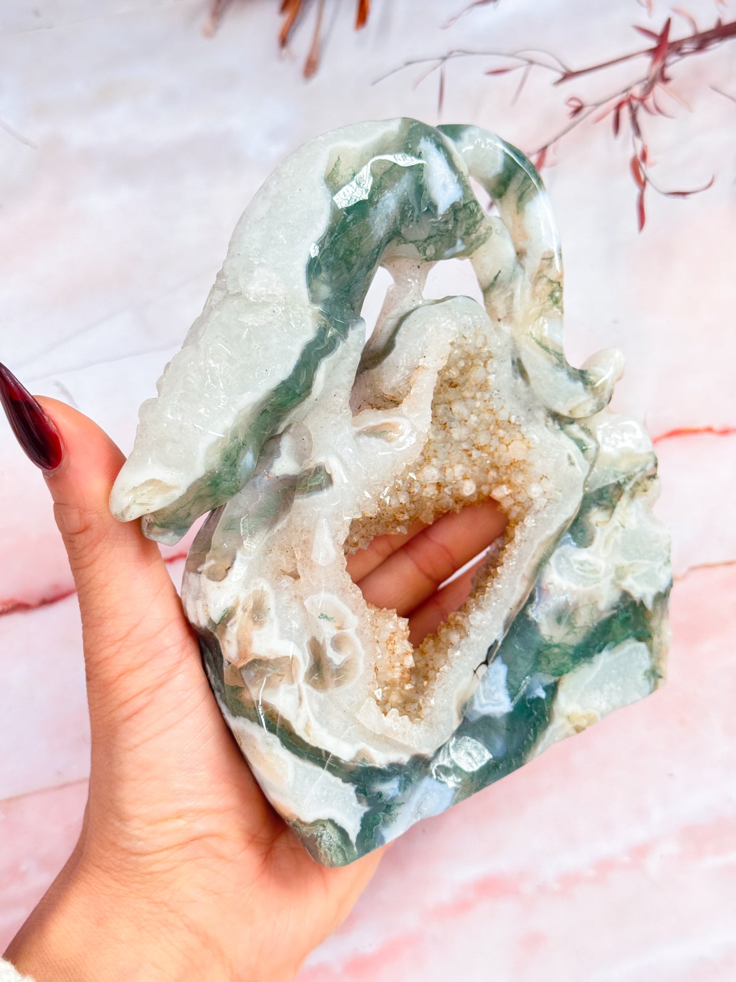 Moss Agate Leopard Carving