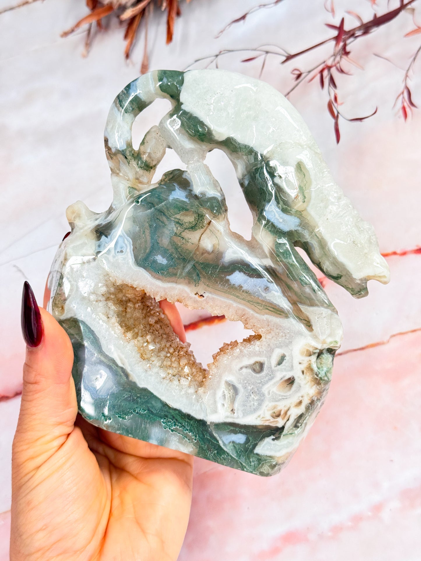 Moss Agate Leopard Carving