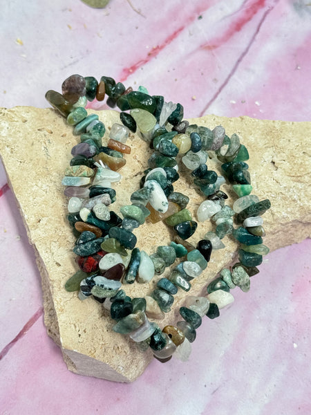 Moss Agate Chip Bracelets