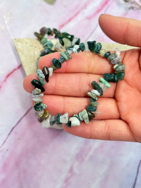 Moss Agate Chip Bracelets