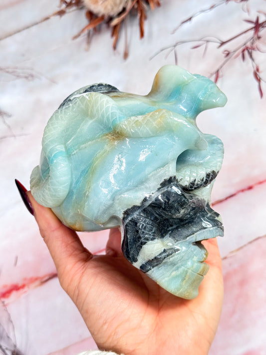 Blue Jasper Snake Skull Carving