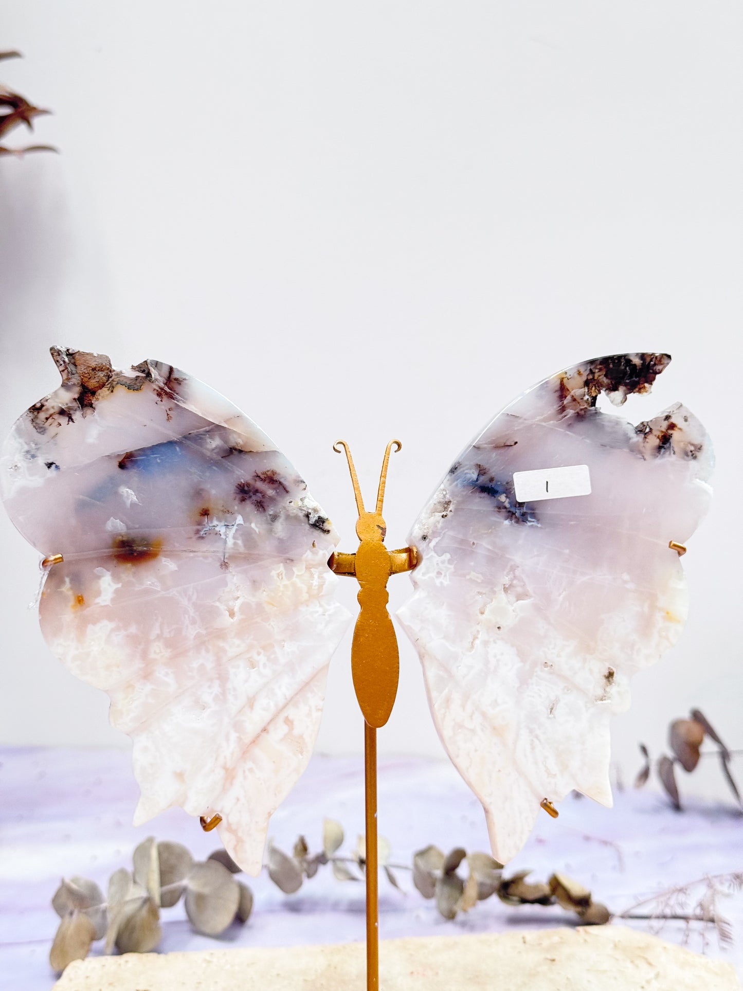 White Druzy Plume Dendritic Agate Butterfly Wings