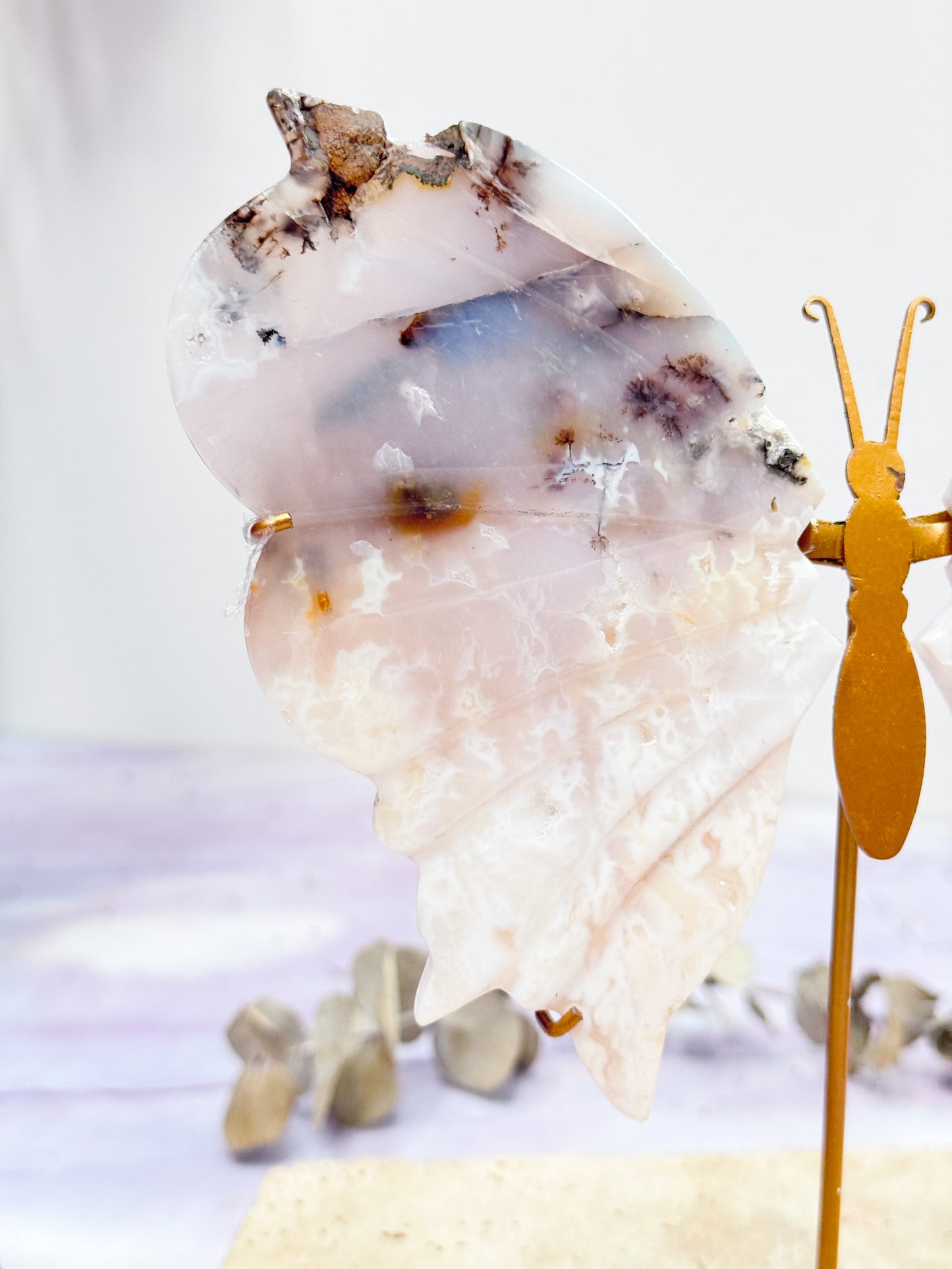 White Druzy Plume Dendritic Agate Butterfly Wings