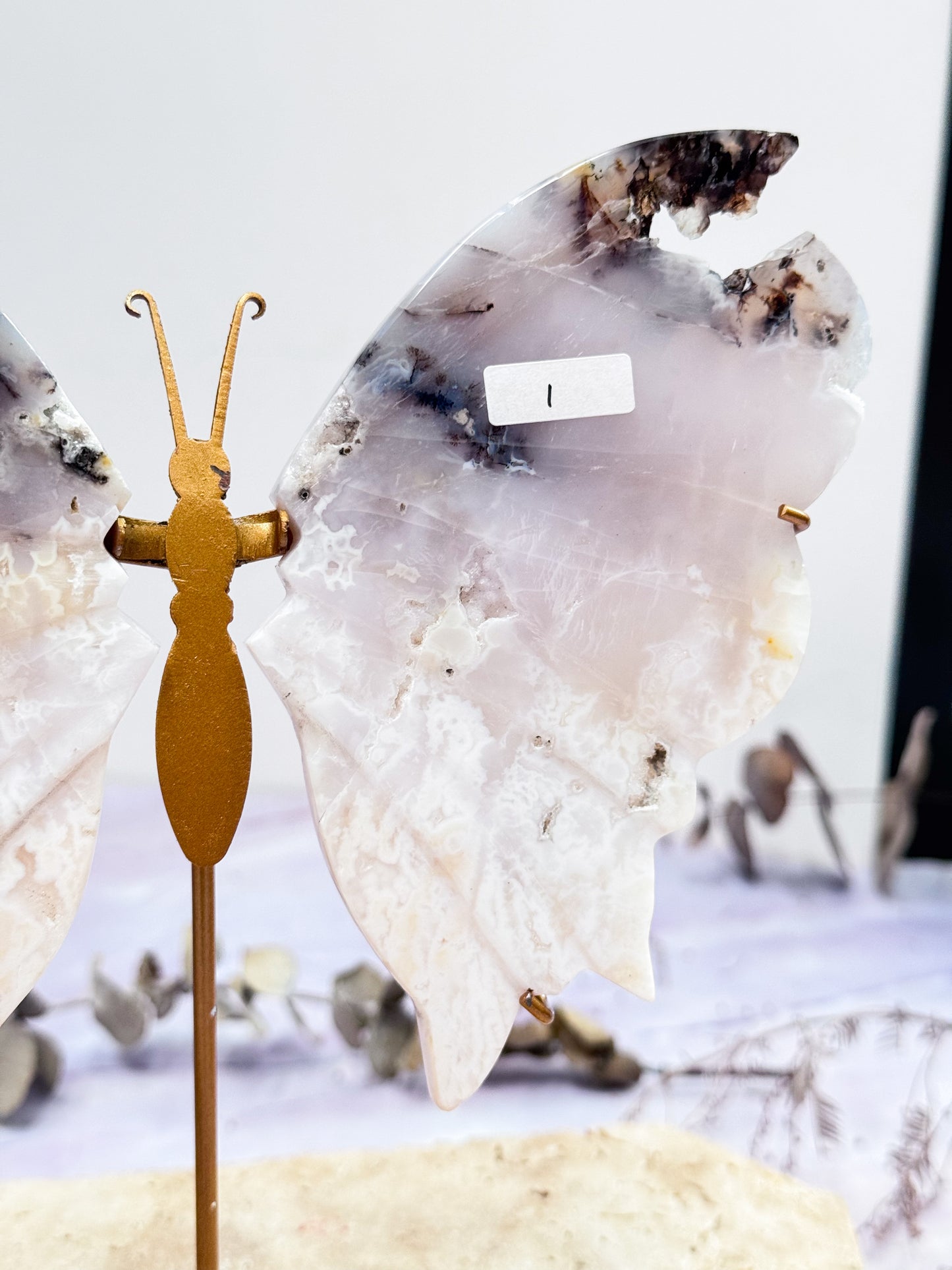 White Druzy Plume Dendritic Agate Butterfly Wings