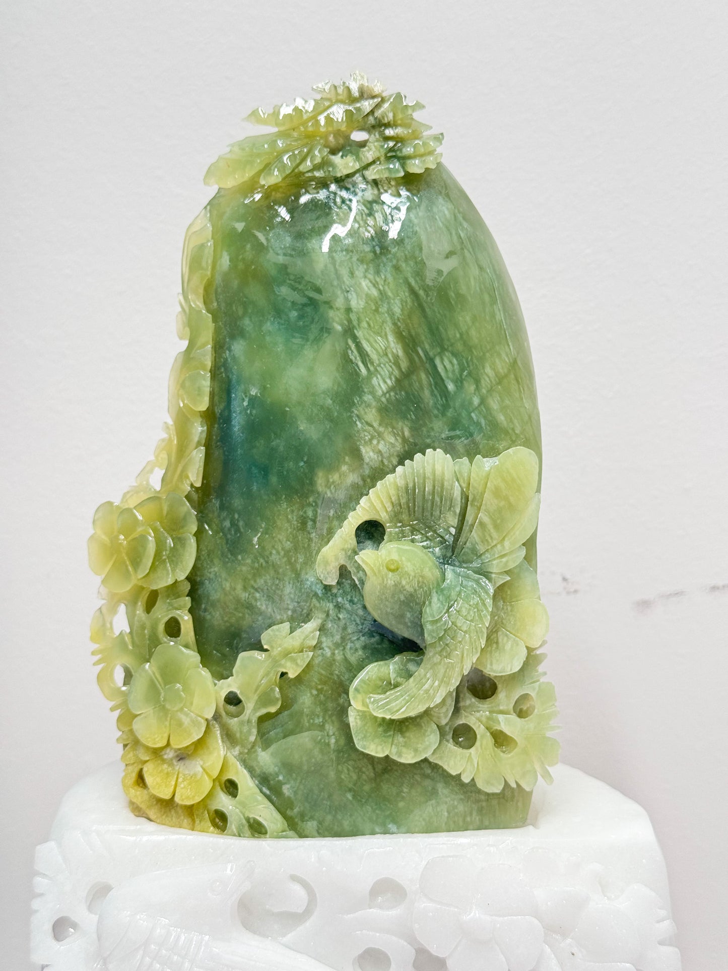 Serpentine and White Jade Bird Carving
