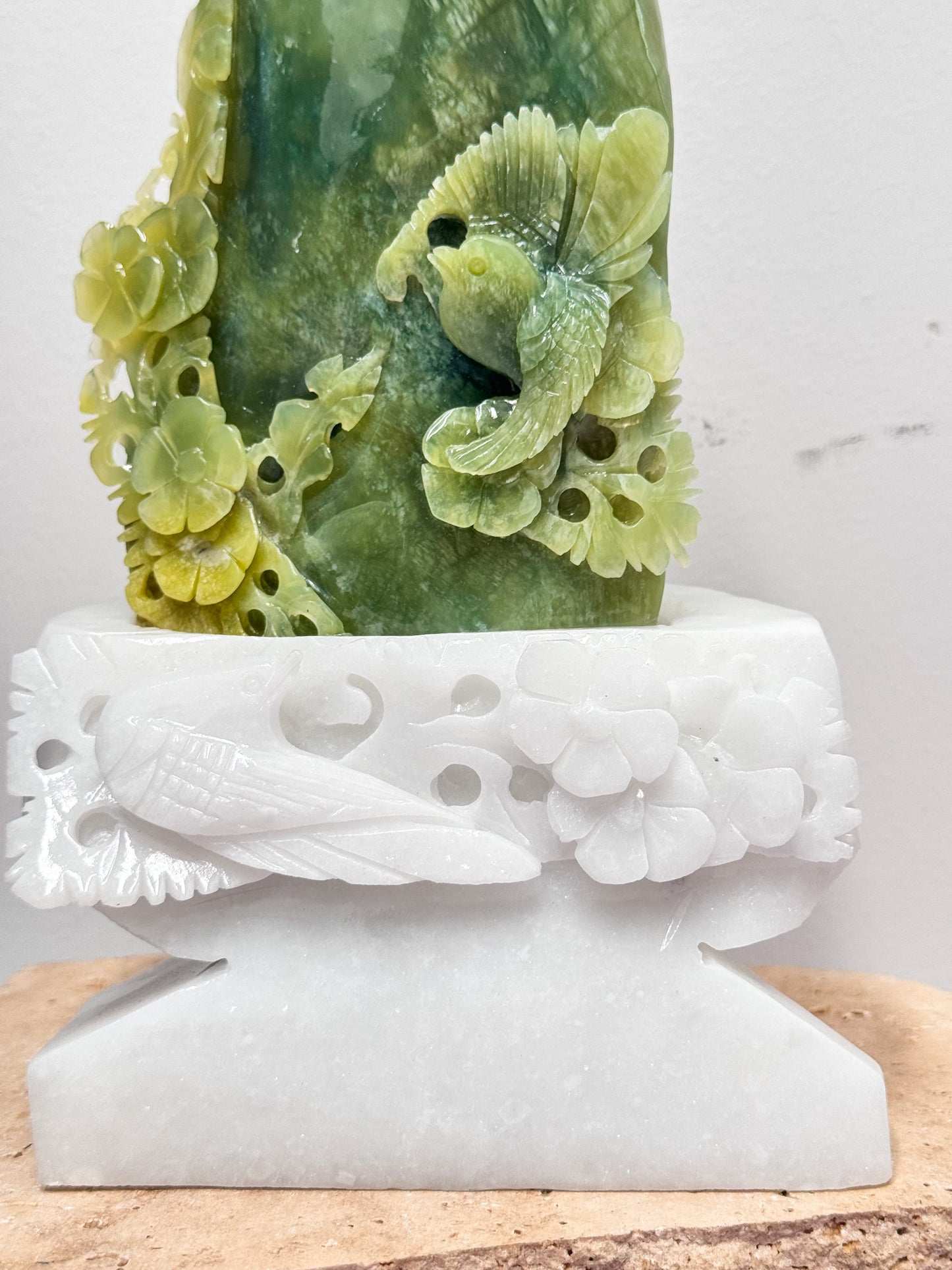 Serpentine and White Jade Bird Carving
