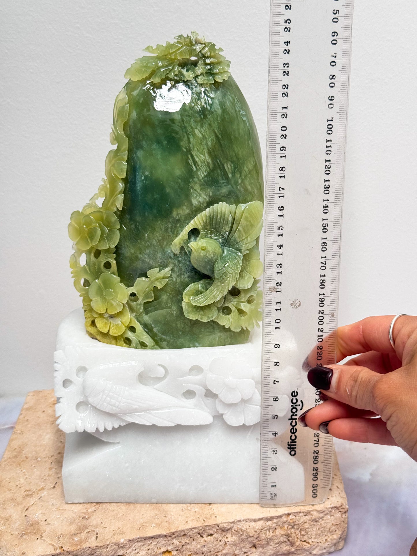Serpentine and White Jade Bird Carving