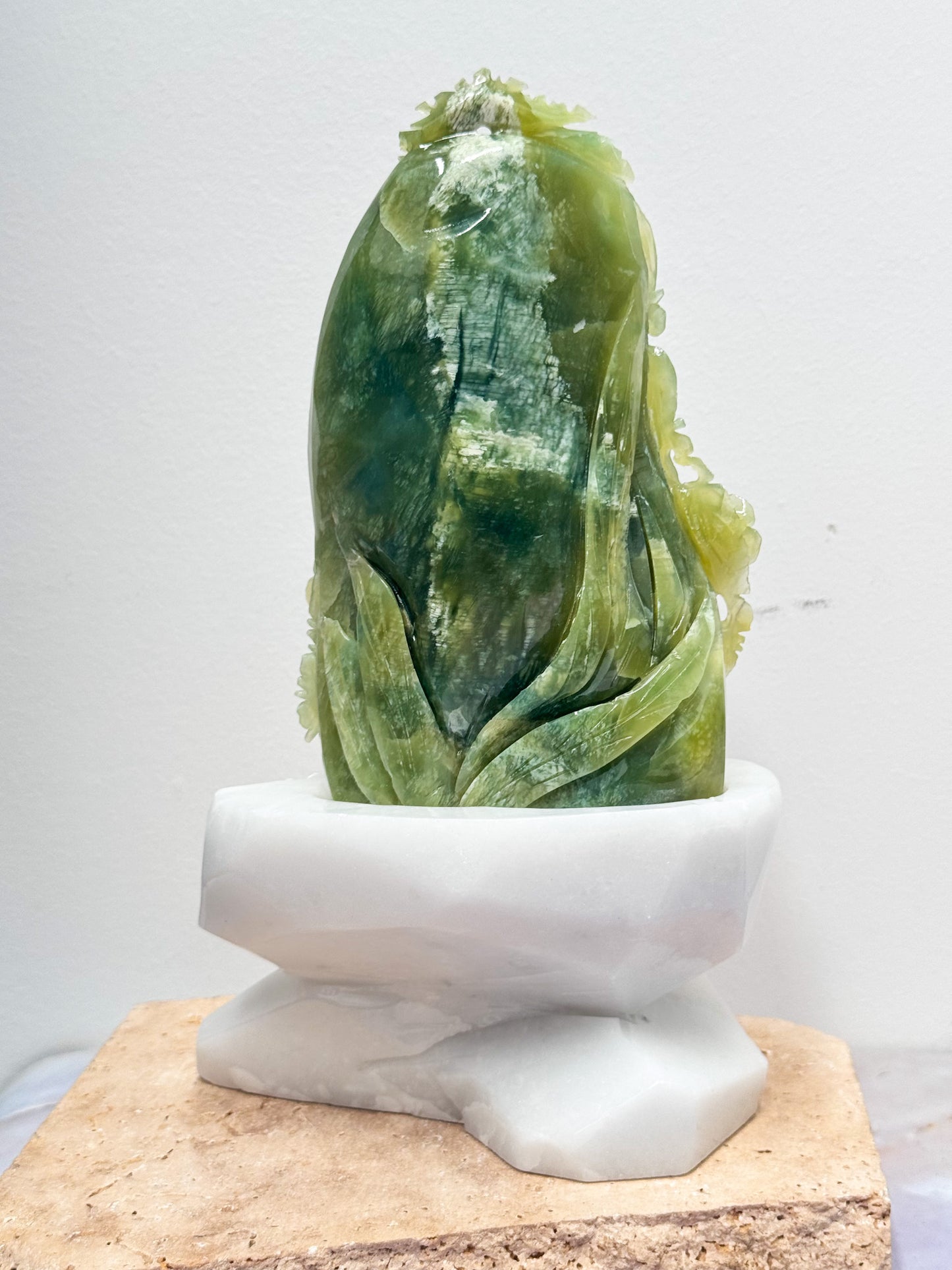 Serpentine and White Jade Bird Carving