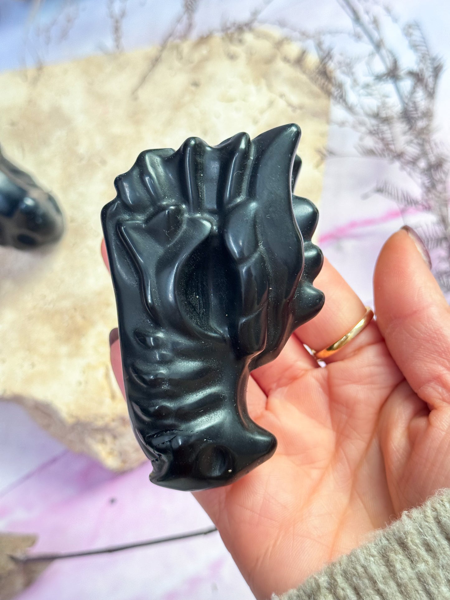 Obsidian Dragon Head Carvings