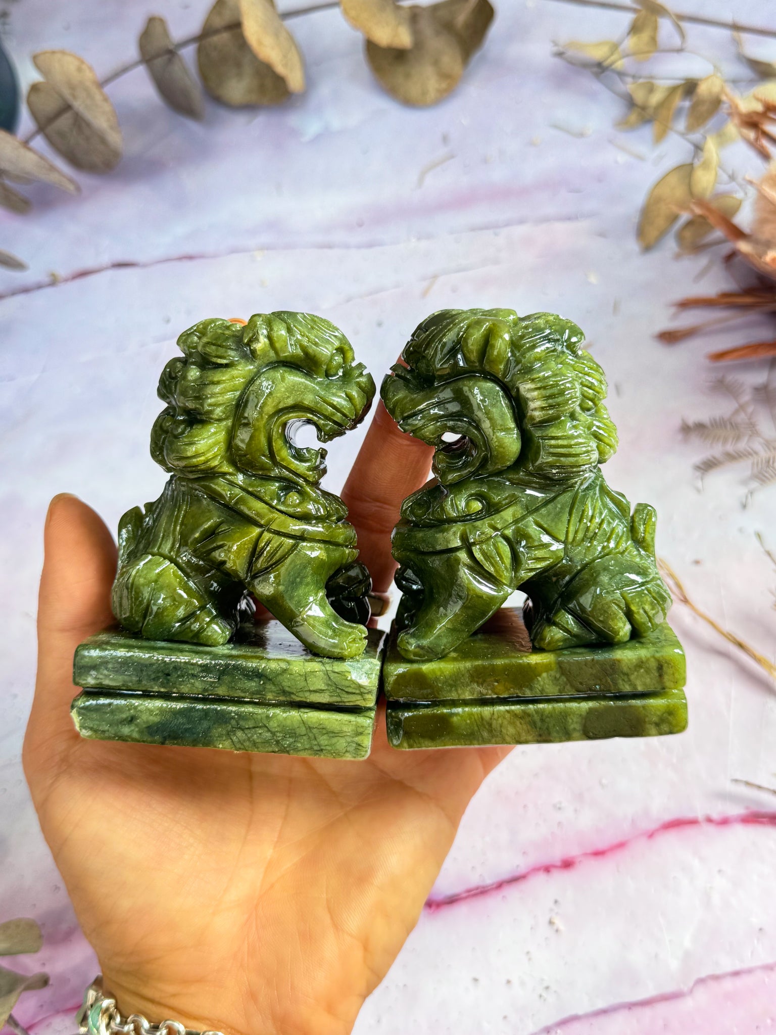 Serpentine Foo Dog Pair