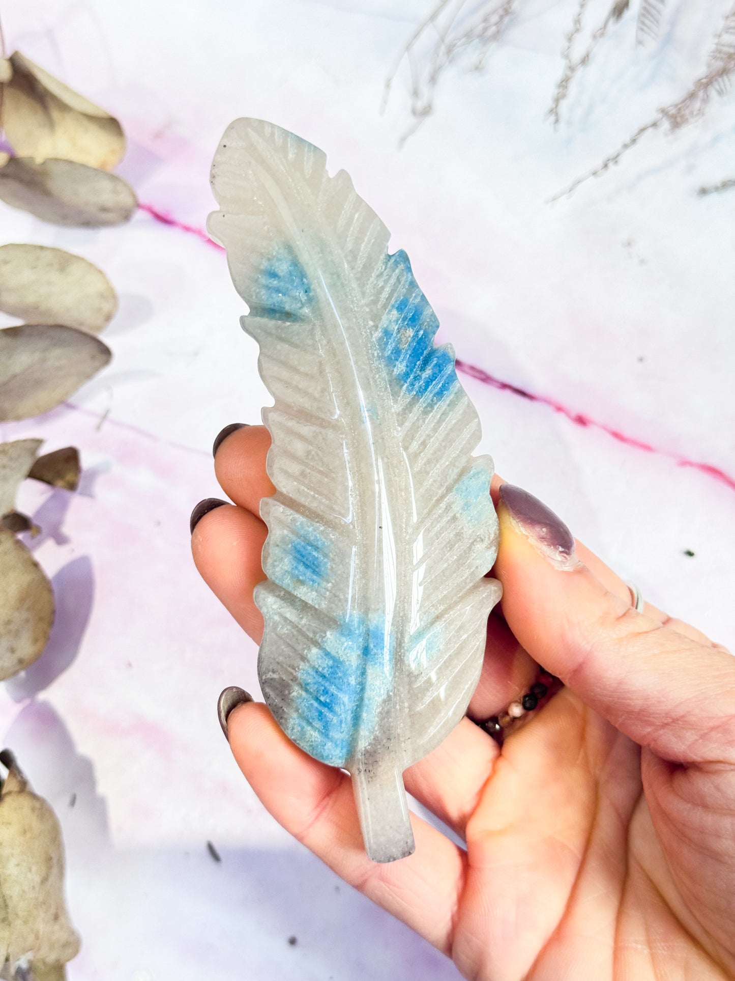 Trolleite Quartz Feather Carving