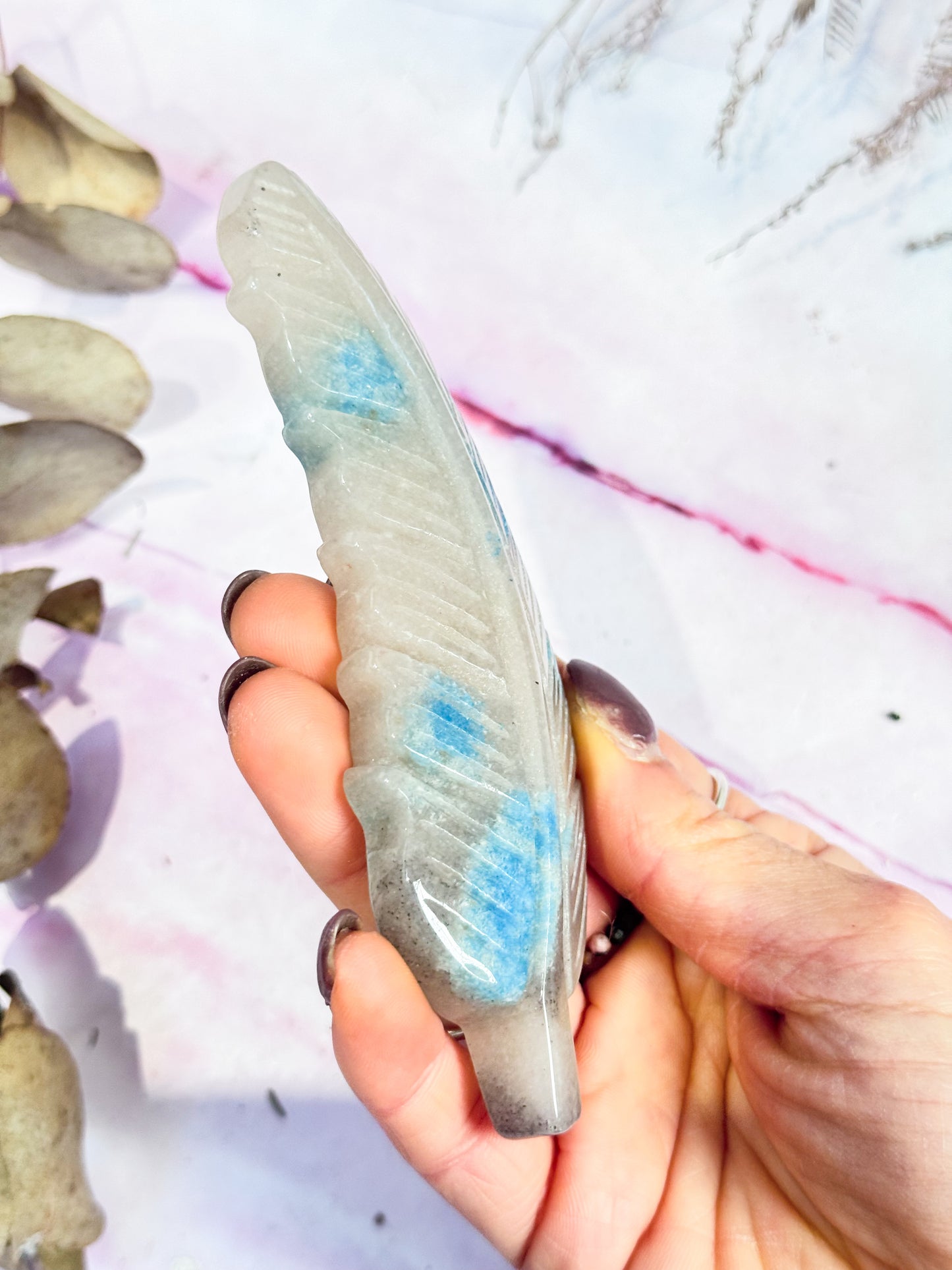 Trolleite Quartz Feather Carving
