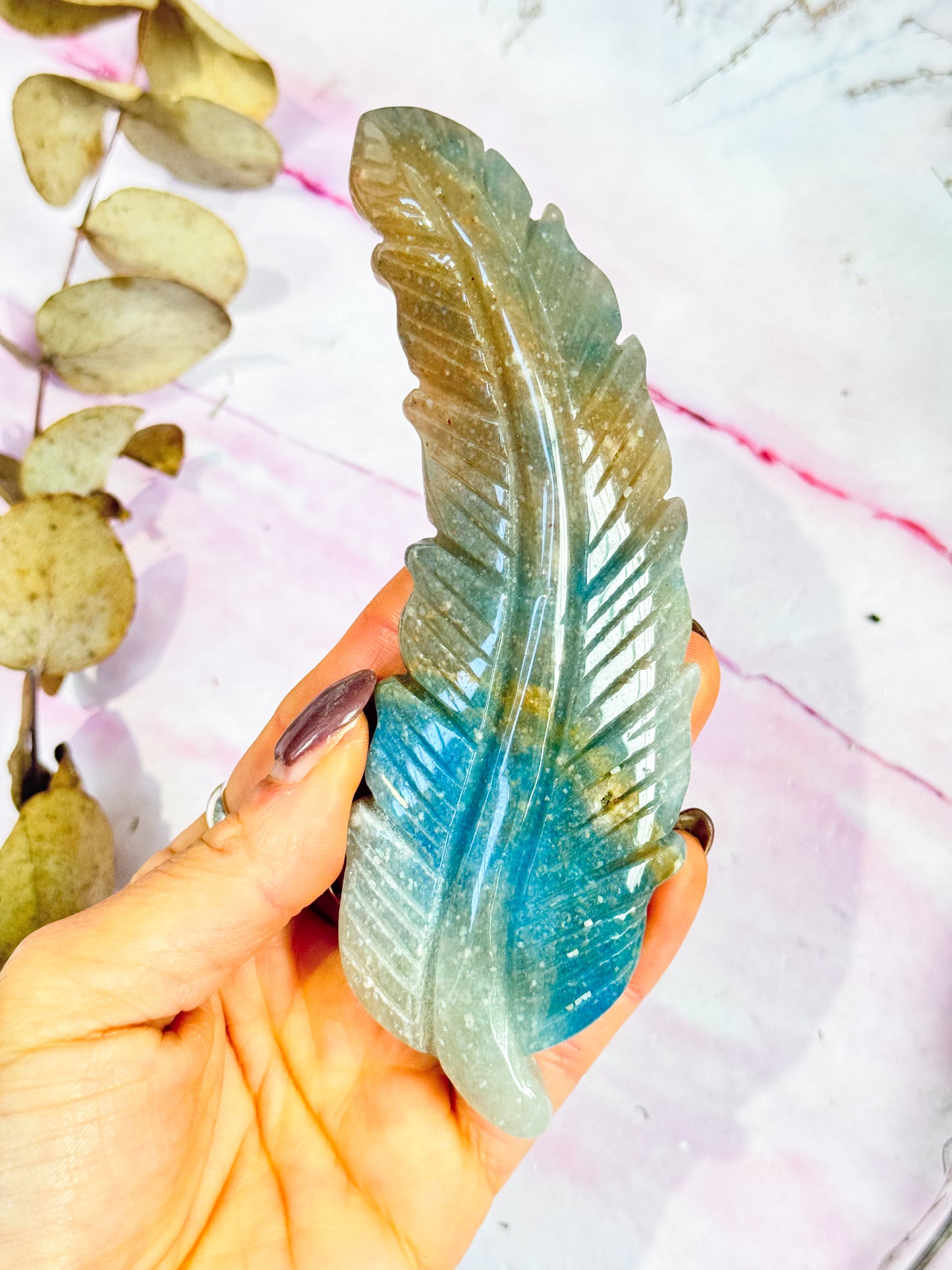 Trolleite Quartz Feather Carving