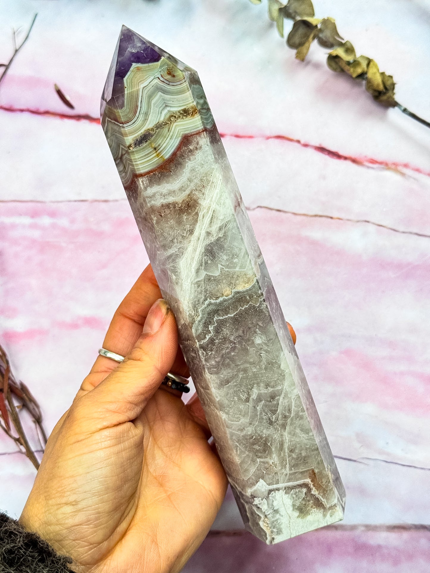 Amethyst with Crazy Lace Agate Tower