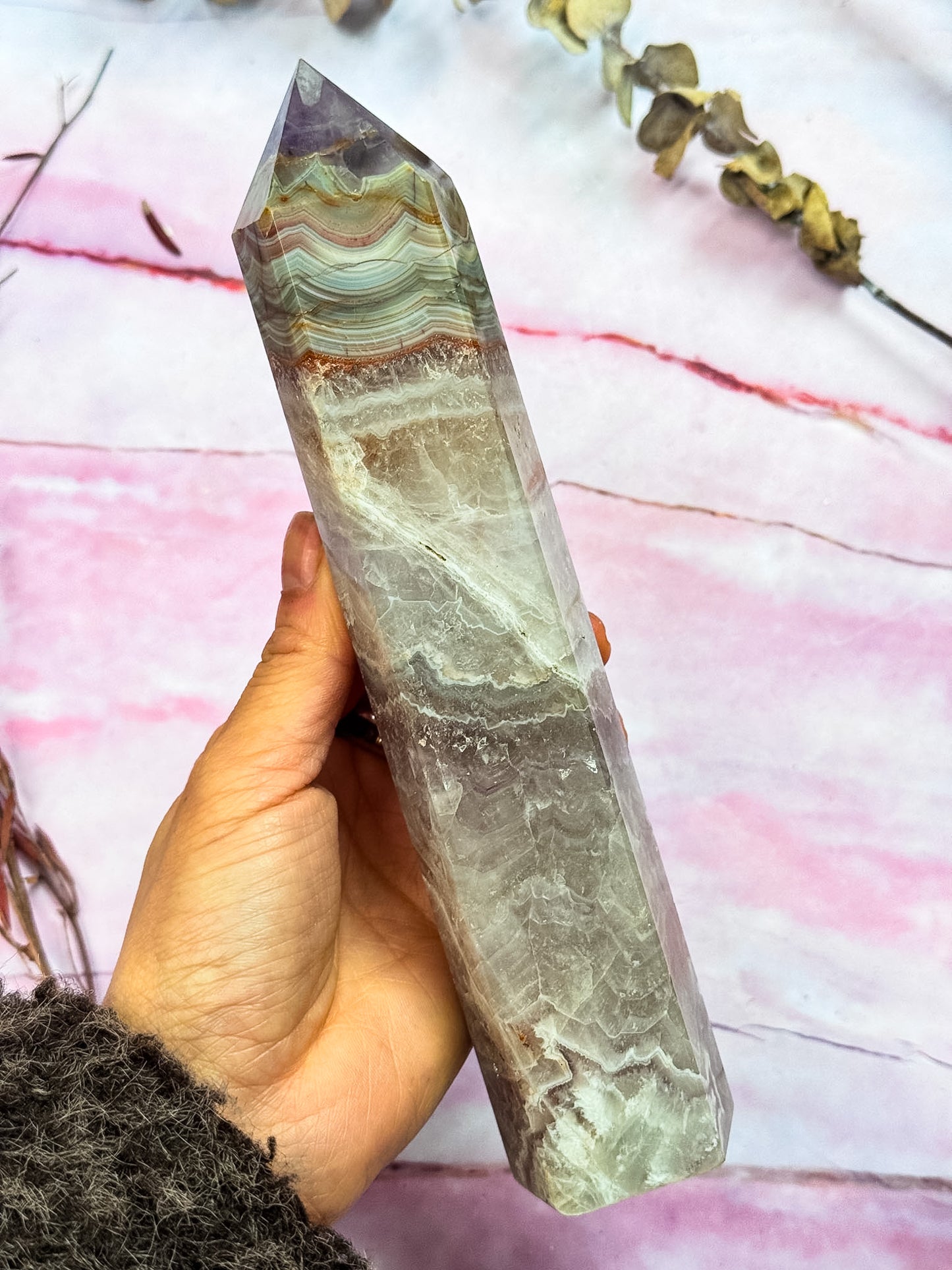 Amethyst with Crazy Lace Agate Tower
