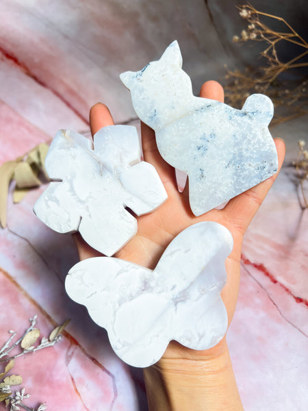 White Druzy Agate Carvings