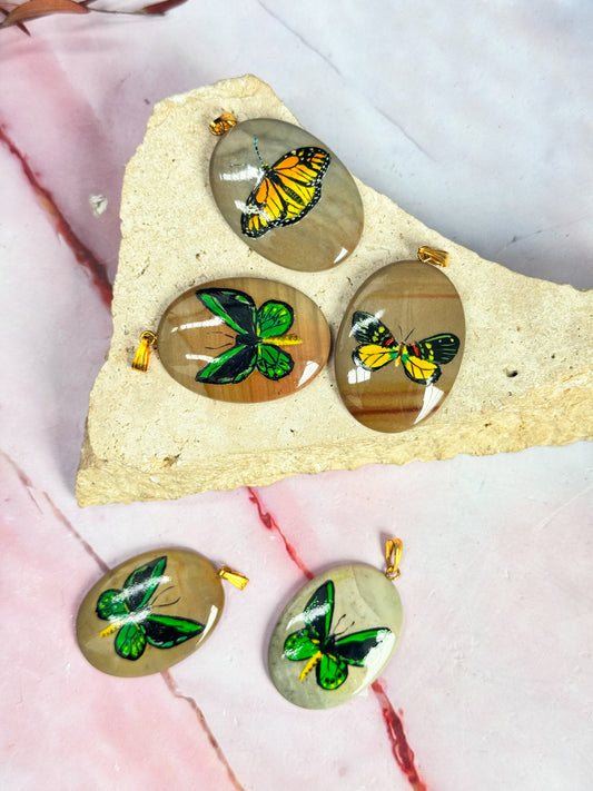 Polychrome Jasper Butterfly Pendants