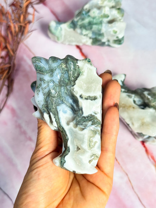 Moss Agate Dragon Carvings