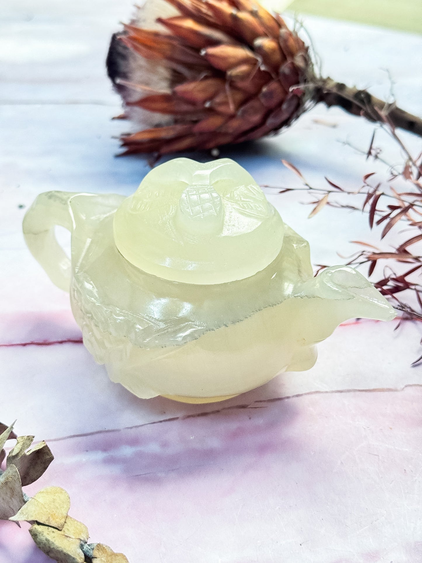 White Calcite Teapot Carving