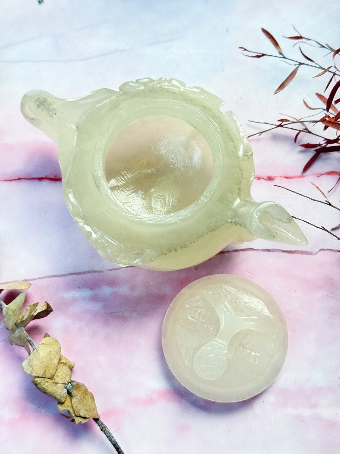 White Calcite Teapot Carving