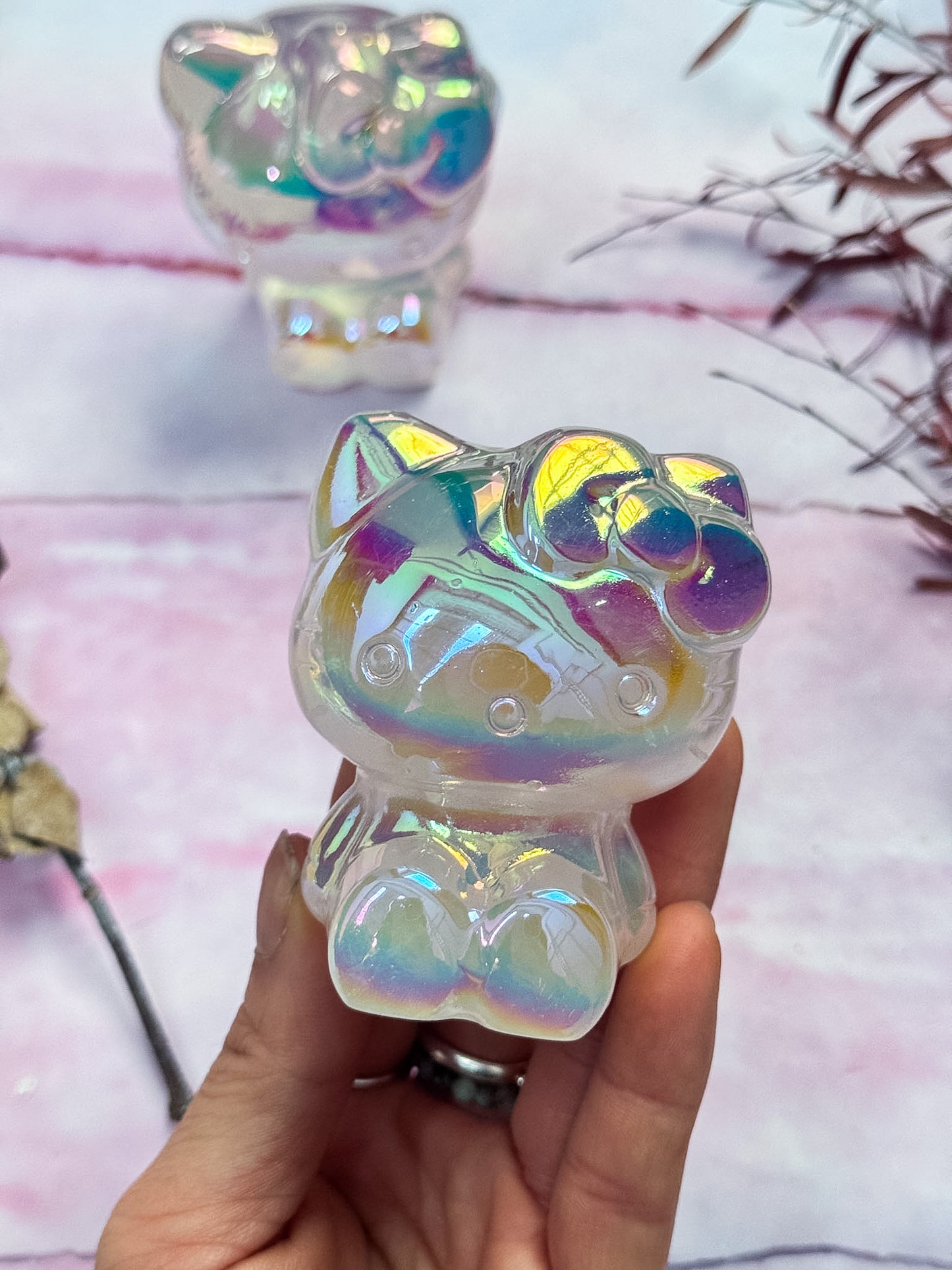 Aura Rose Quartz Kitty Carvings