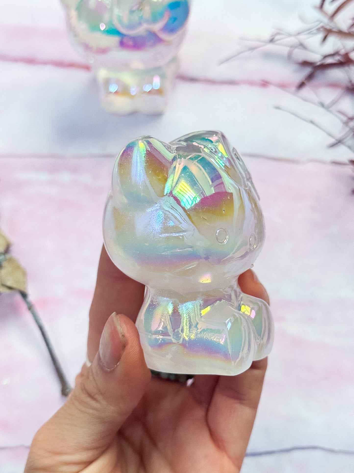 Aura Rose Quartz Kitty Carvings