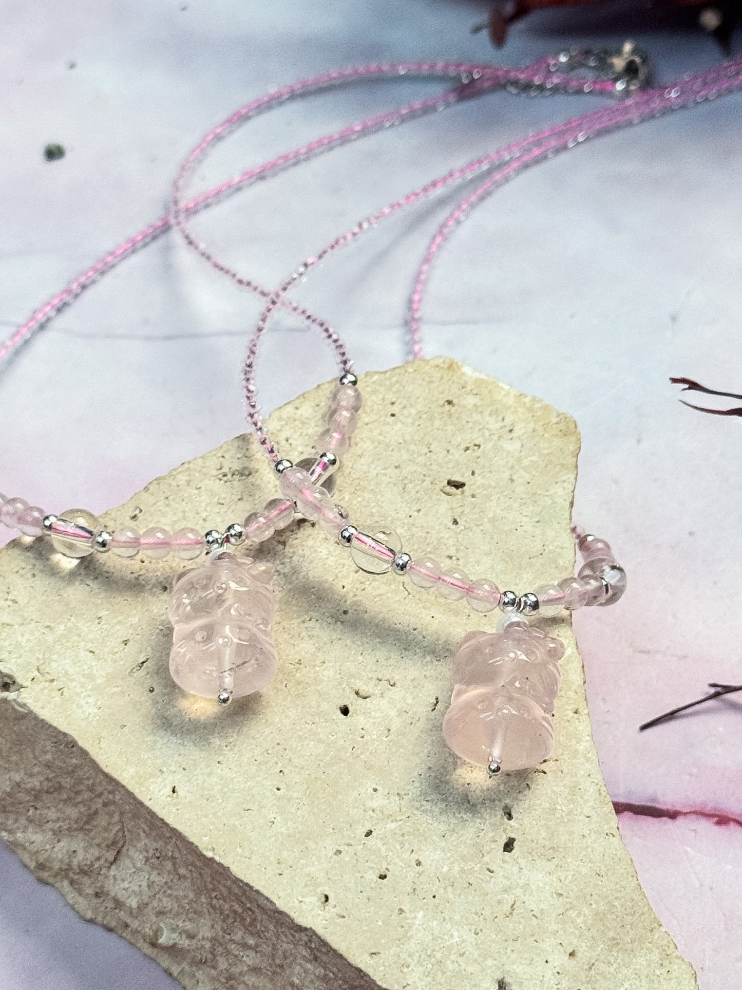 Rose Quartz Kitty Necklaces