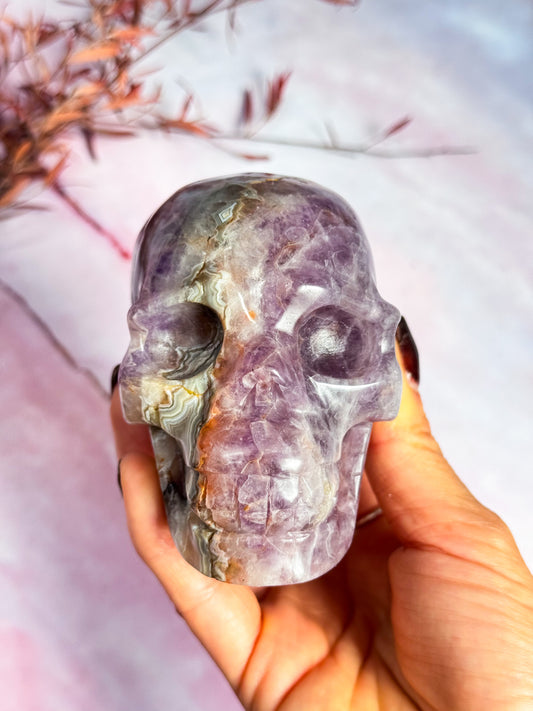 Amethyst and Crazy Lace Agate Skull