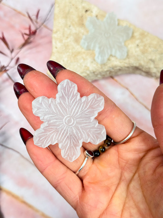 Selenite Snowflake Carvings