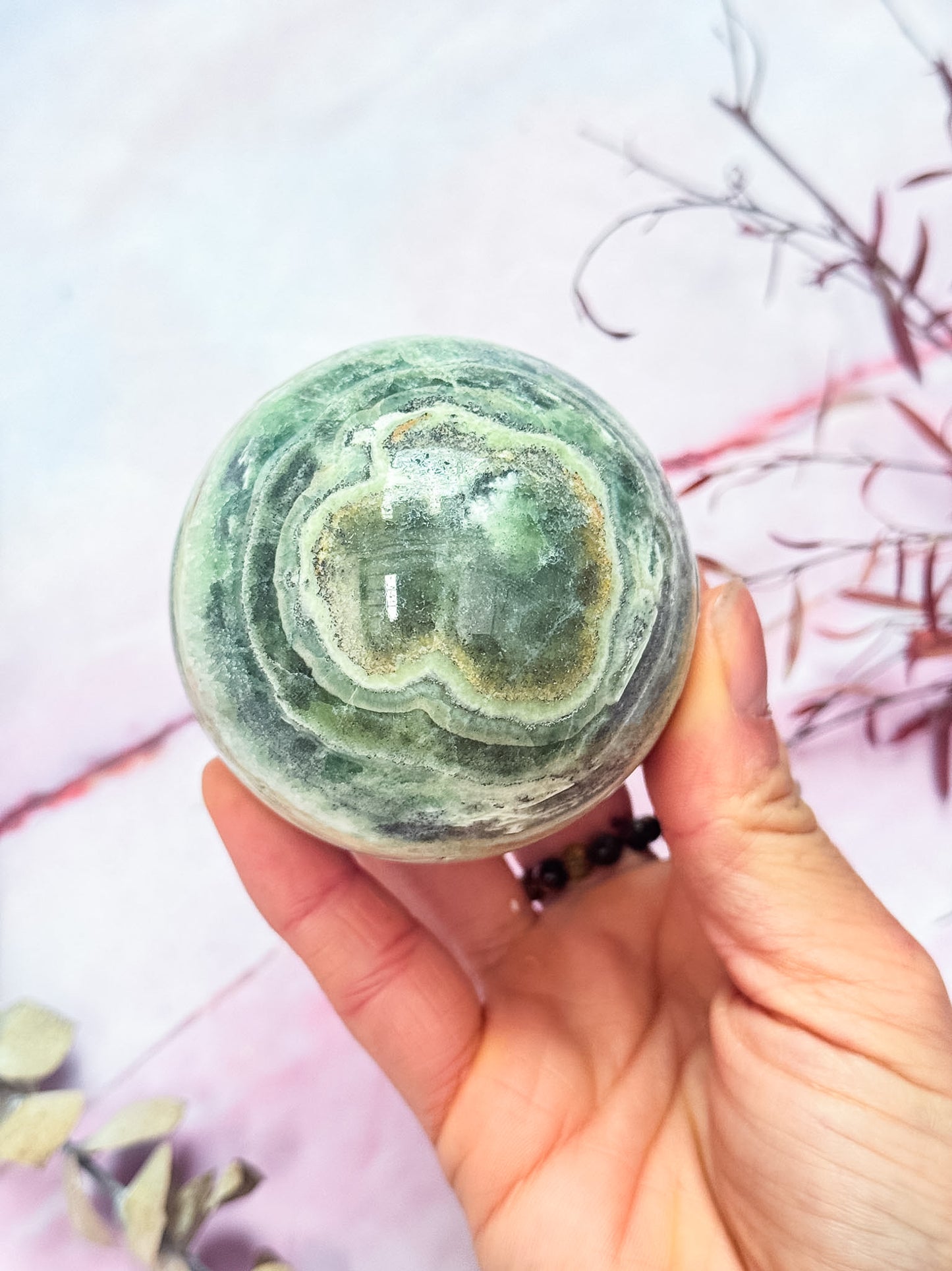 Kiwi Calcite Sphere