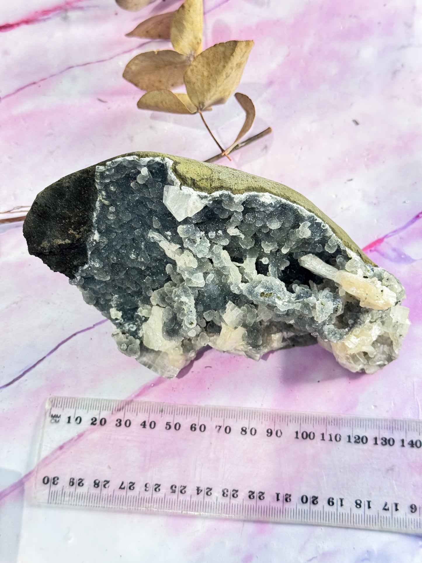 Black Chalcedony with Apophylite Cluster