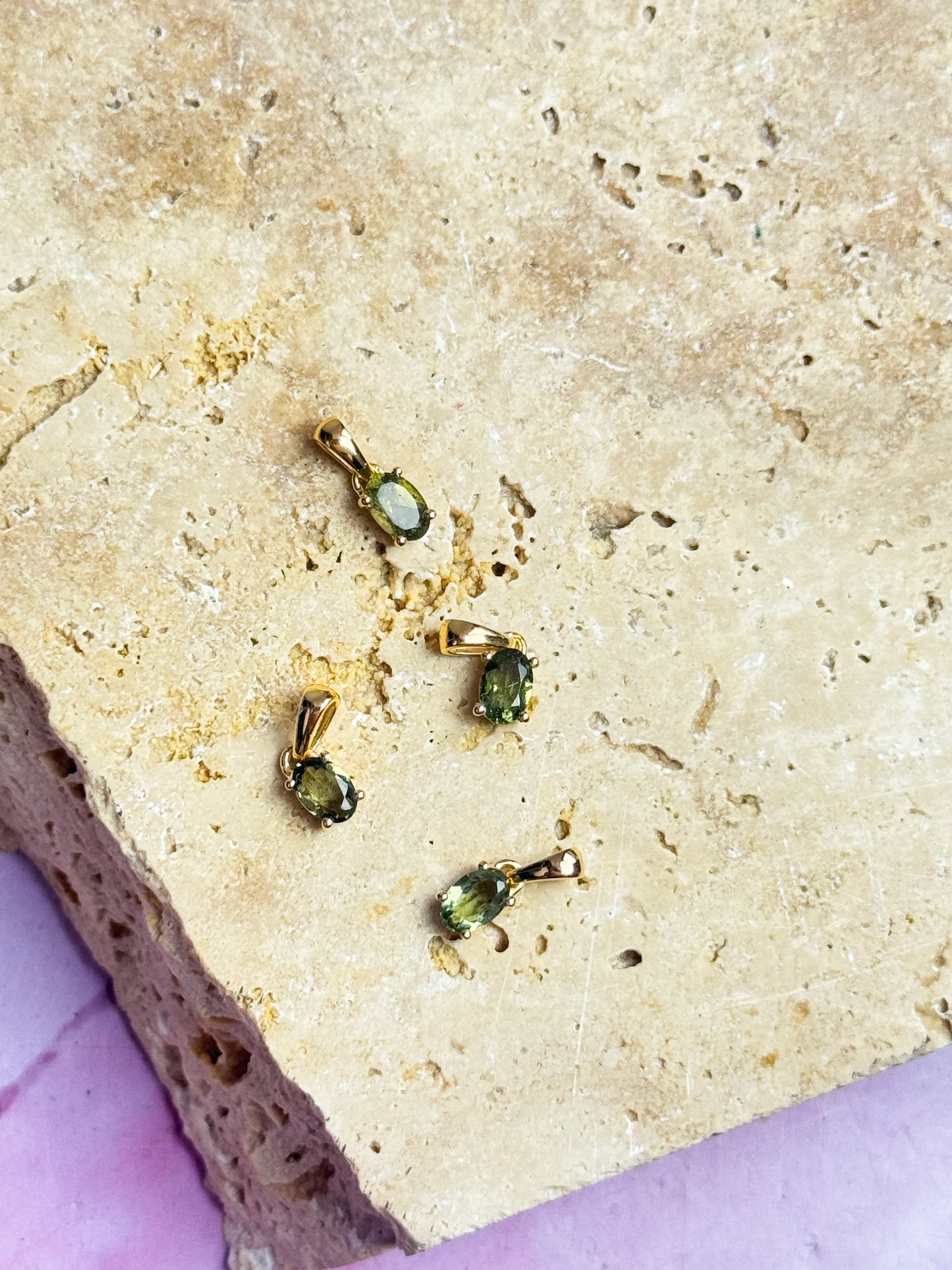 18K Gold Vermeil Moldavite Pendants