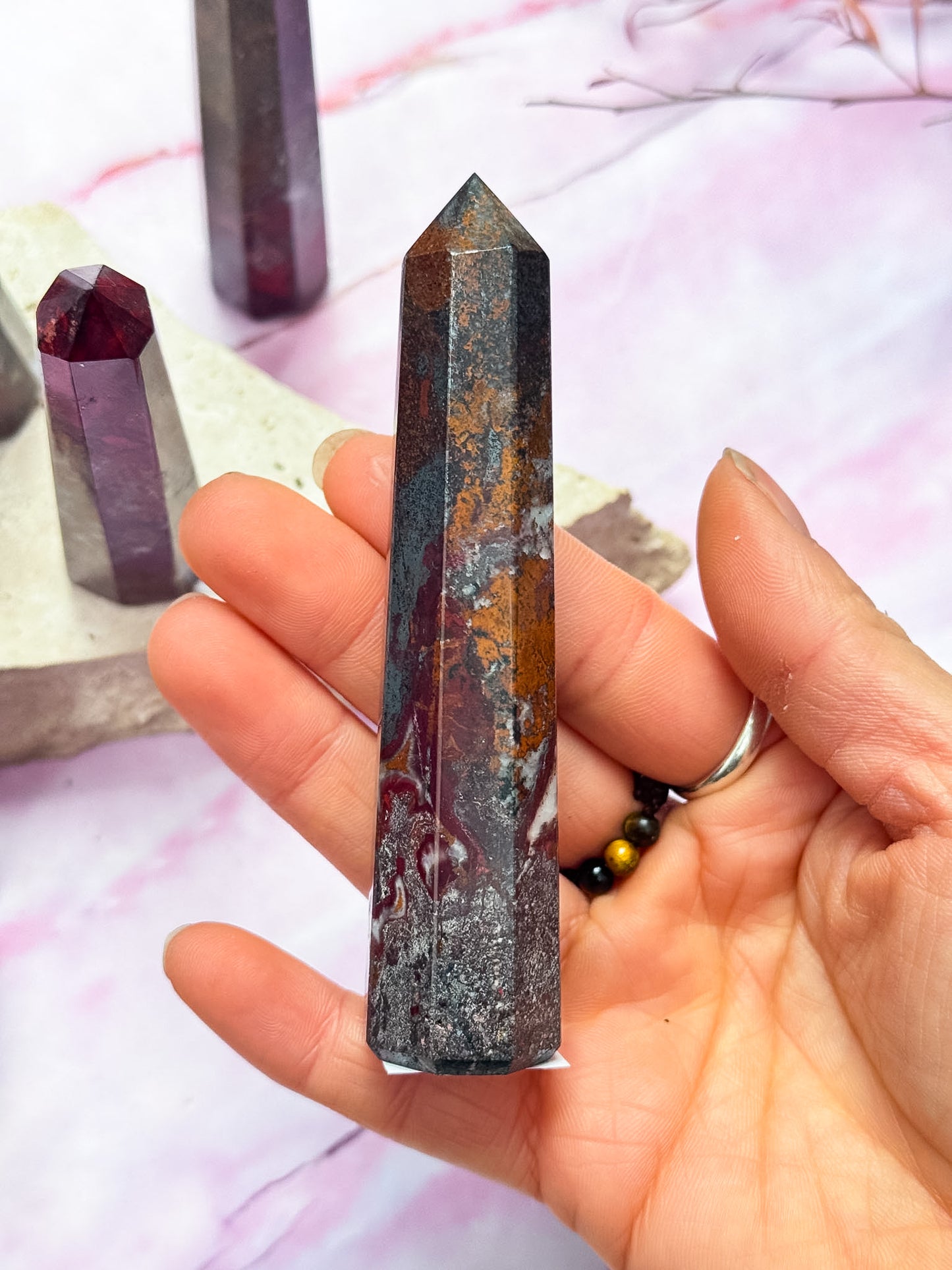 Red Jasper with Hematite Points