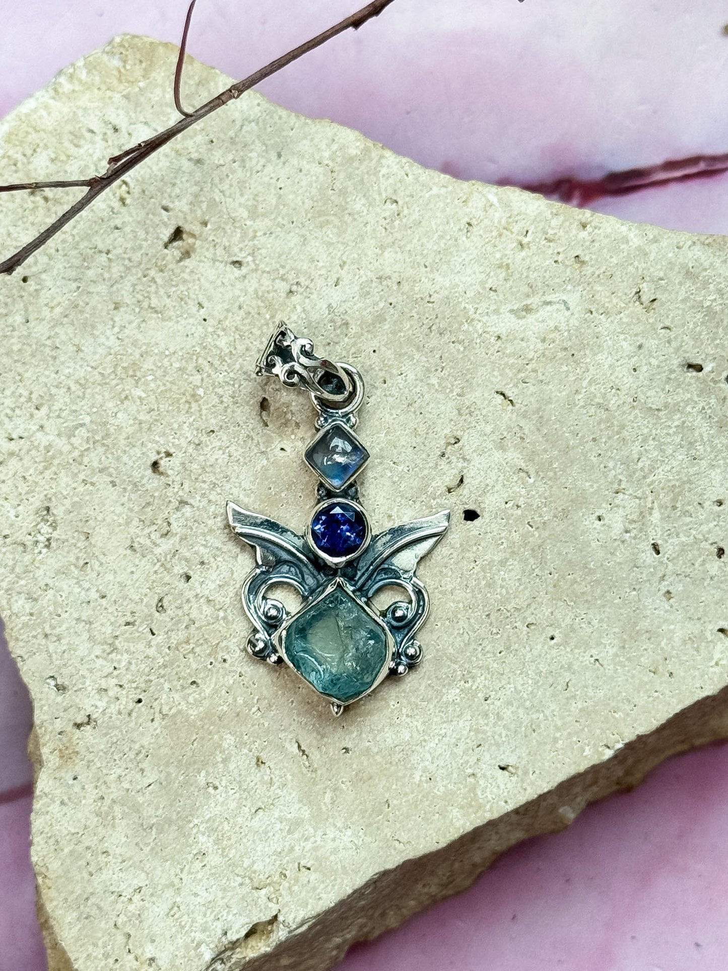 Aquamarine, Iolite and Labradorite Pendant