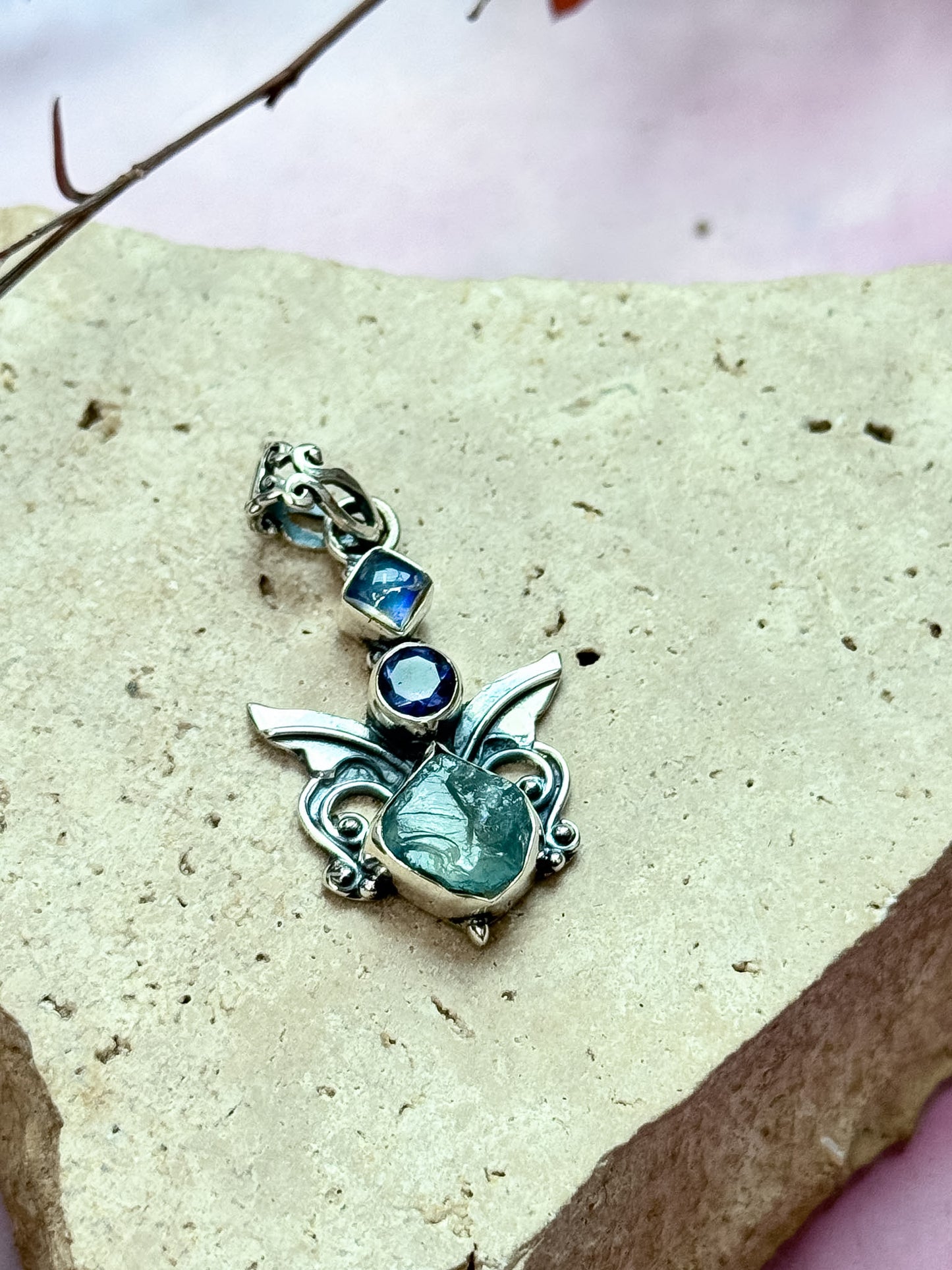 Aquamarine, Iolite and Labradorite Pendant