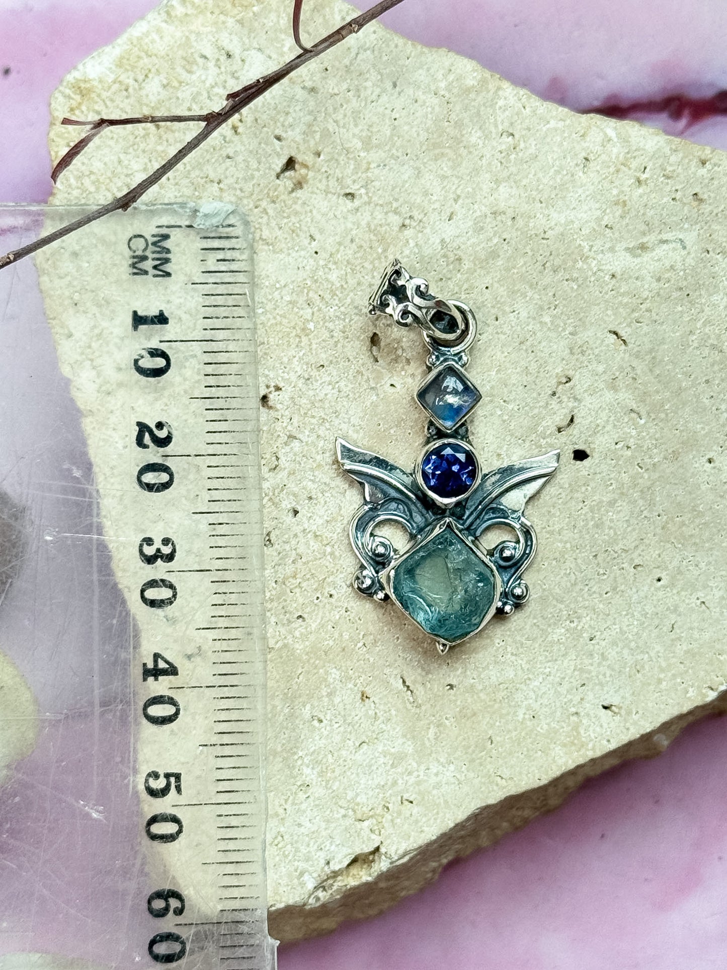 Aquamarine, Iolite and Labradorite Pendant