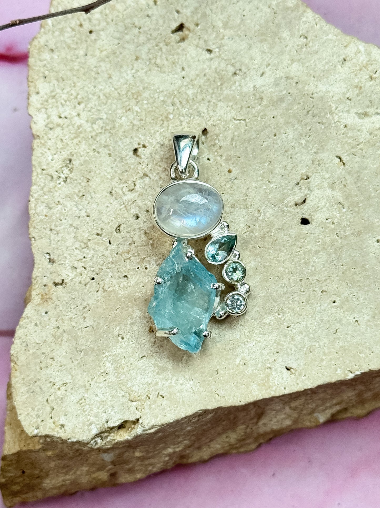 Aquamarine, Moonstone and Topaz Pendant