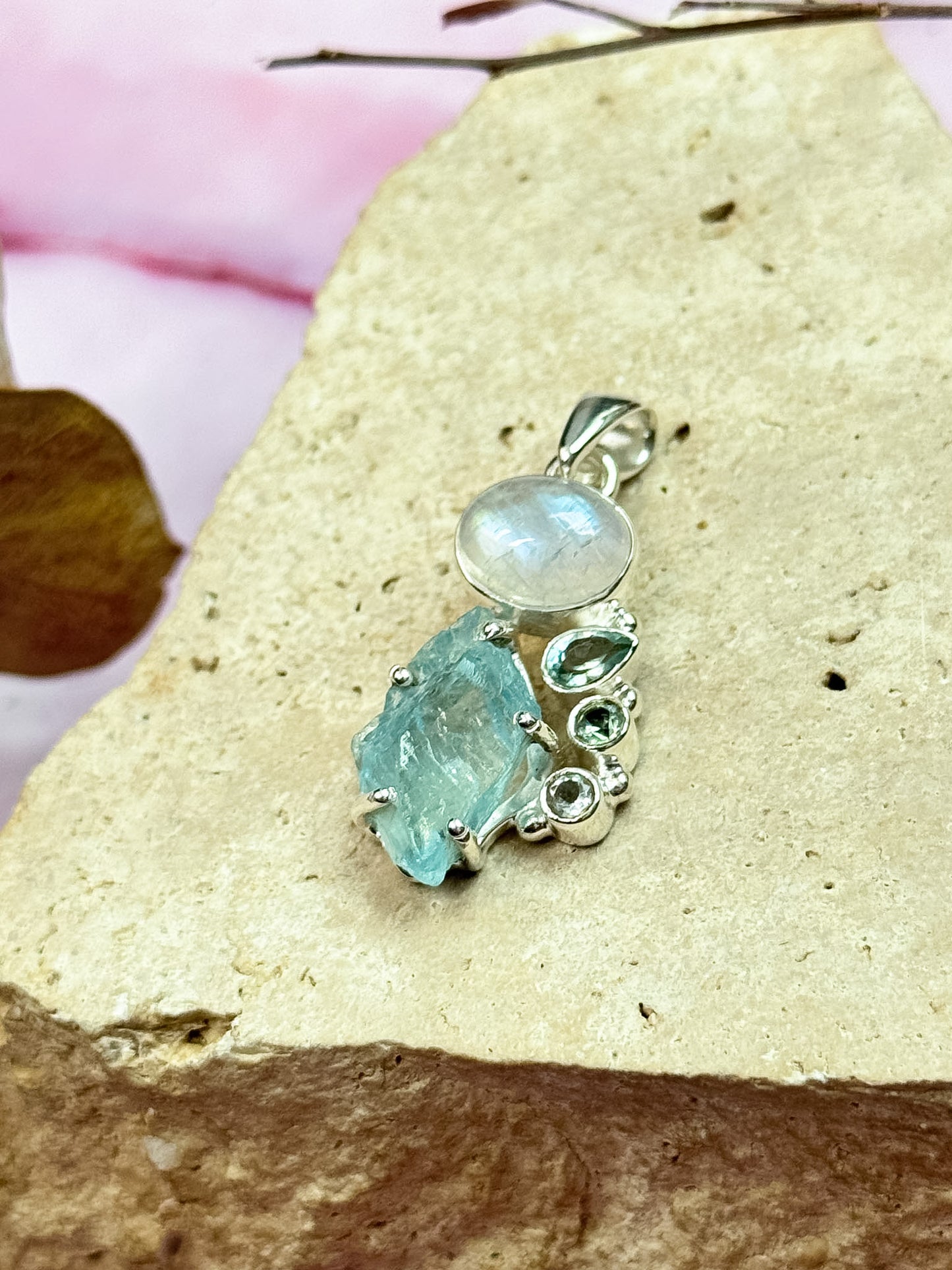 Aquamarine, Moonstone and Topaz Pendant