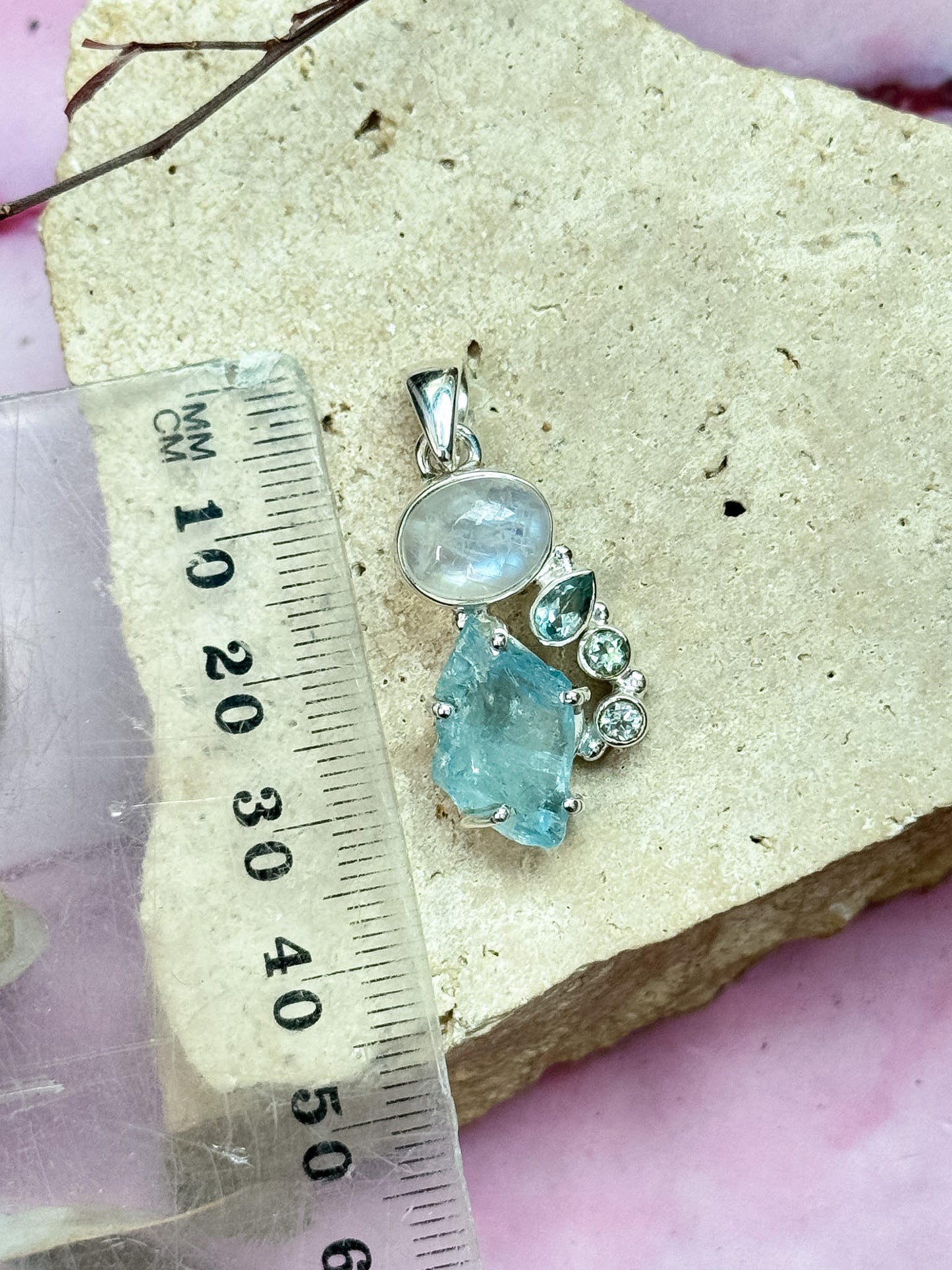 Aquamarine, Moonstone and Topaz Pendant